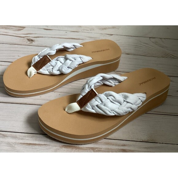 MORMIRAC  Thong Flip Flop Sandals White Braided Strap Tan Sole Women Size 8 - Picture 5 of 9